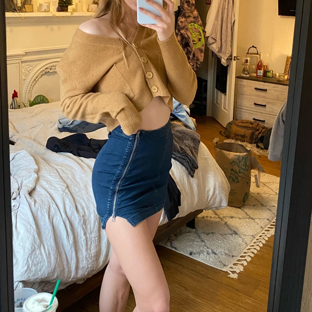Free People Zip Jean Mini Skirt